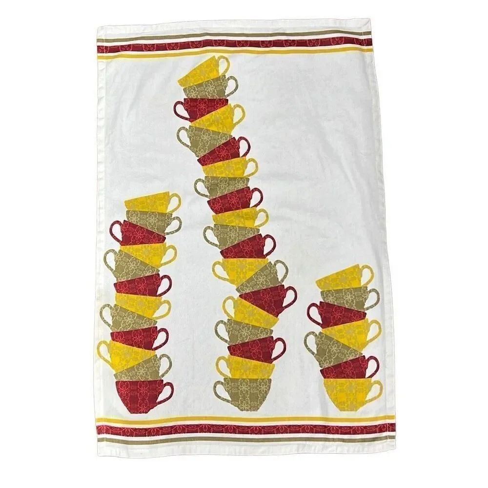 Threshold Multicolor Rectangular Stacked Coffee Cups Cotton Kitchen tea Towel